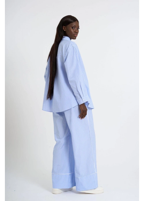 Sky Blue Striped Co-Ord with White Piping