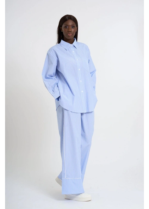 Sky Blue Striped Co-Ord with White Piping