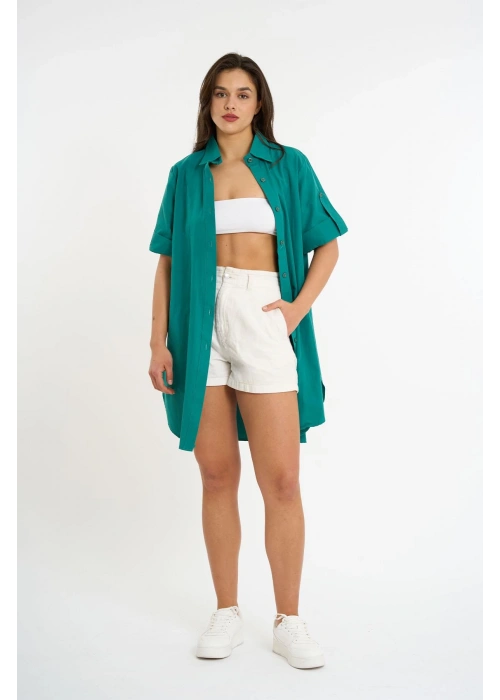 Slit Detailed Shirt | Dark Green