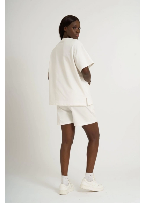 Small Size Bow Print Oversize Shorts Set | White