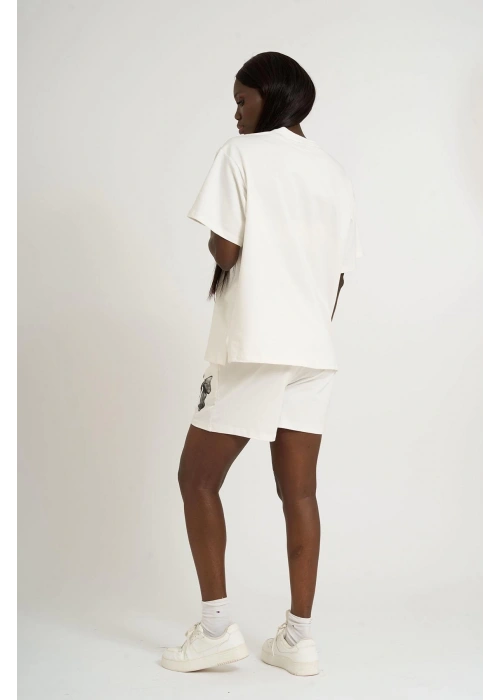 Small Size Bow Print Oversize Shorts Set | White