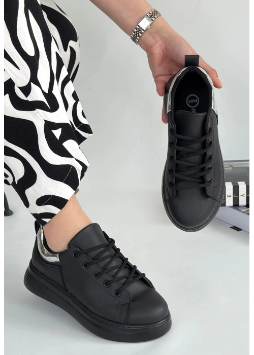 Sofio Siyah Cilt Bağcıklı Spor Ayakkabı