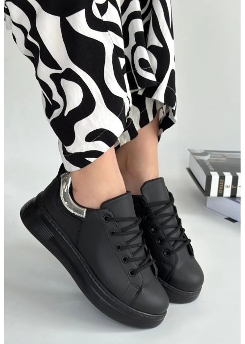 Sofio Siyah Cilt Bağcıklı Spor Ayakkabı