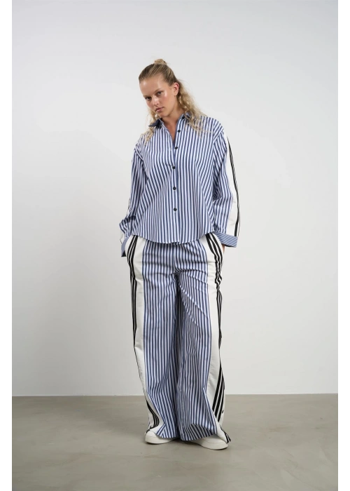 Striped Co-Ord Set with Side Slits | Navyblue