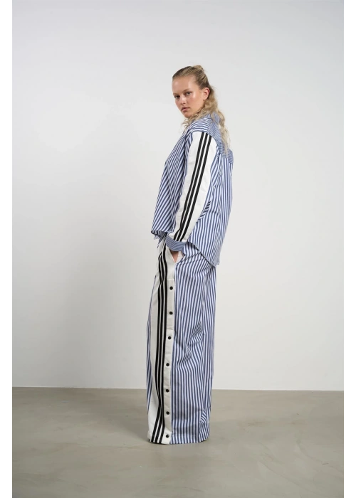 Striped Co-Ord Set with Side Slits | Navyblue