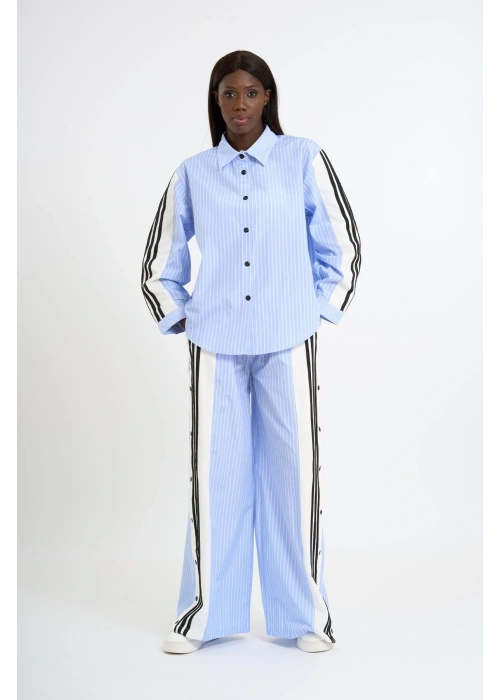 Striped Co-Ord Set with Side Slits | Sky Blue