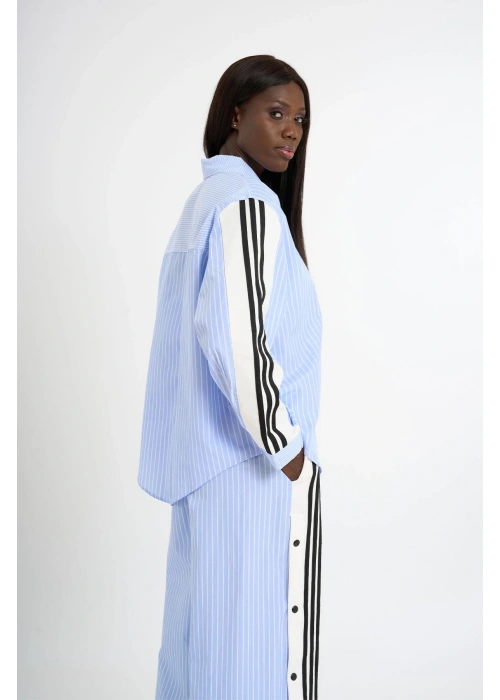 Striped Co-Ord Set with Side Slits | Sky Blue