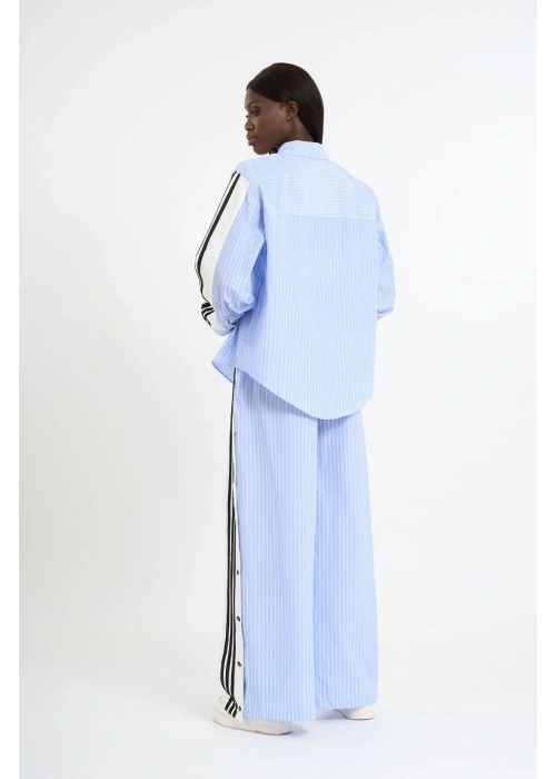 Striped Co-Ord Set with Side Slits | Sky Blue