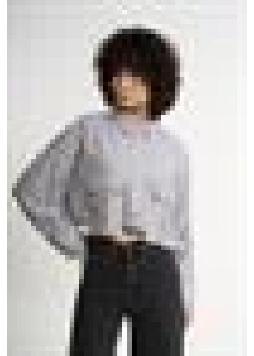 Striped Crop Shirt with Pocket Detail | Gray