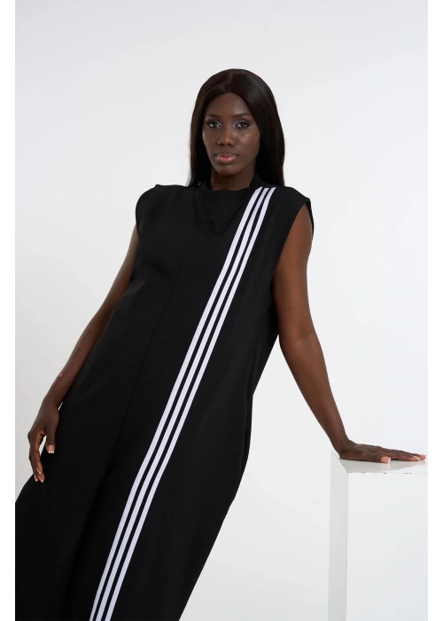 Striped Detail Sports Jumpsuit | Black