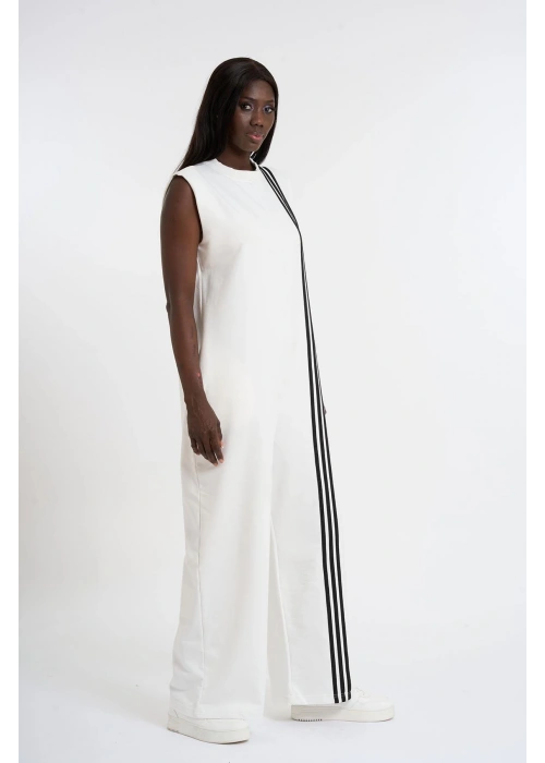 Striped Detail Sports Jumpsuit | White