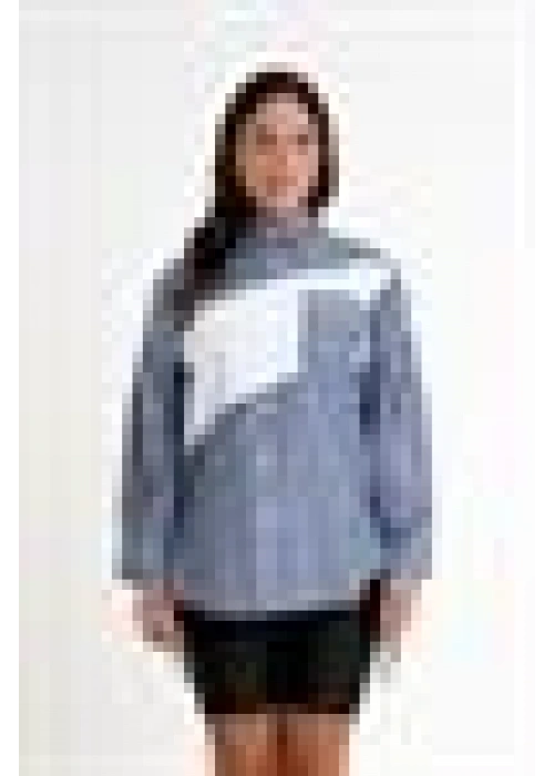 Striped Garnished Shirt | Navy blue