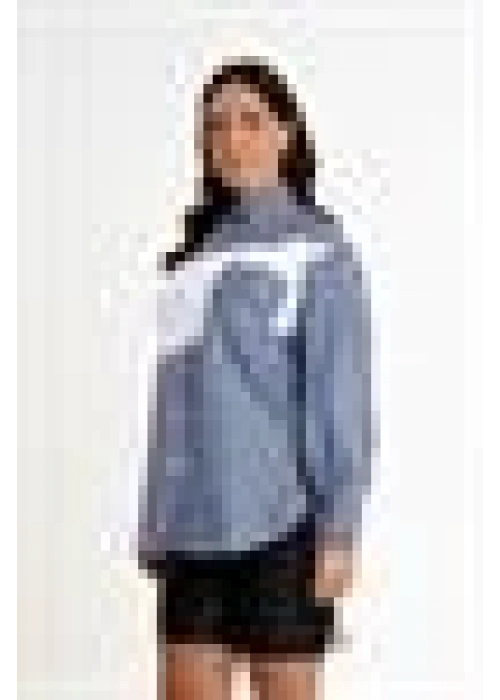 Striped Garnished Shirt | Navy blue