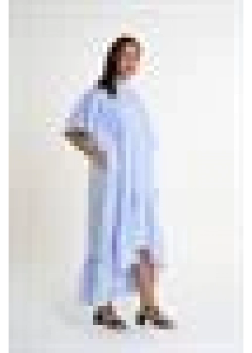 Striped Shirt Dress with Ruffled Sleeves | Blue