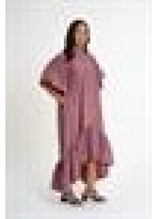 Striped Shirt Dress with Ruffled Sleeves | burgundy