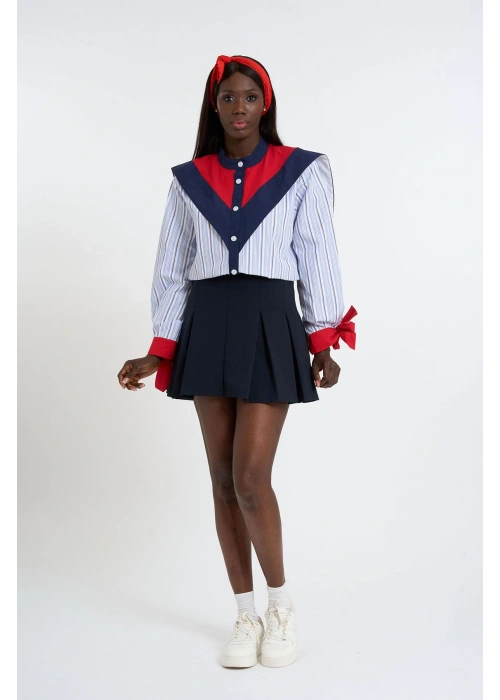 Striped Shirt with Sailor Collar | Sky Blue