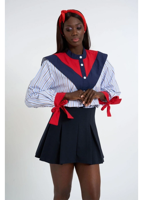 Striped Shirt with Sailor Collar | Sky Blue