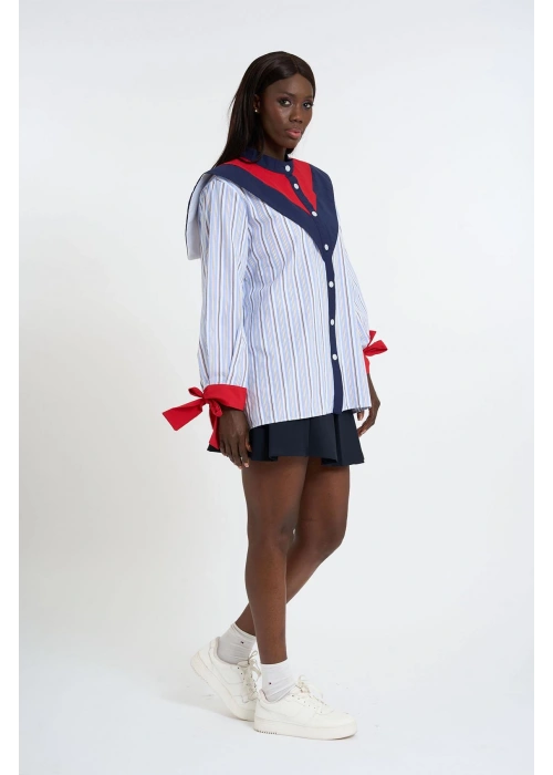 Striped Shirt with Sailor Collar | Sky Blue