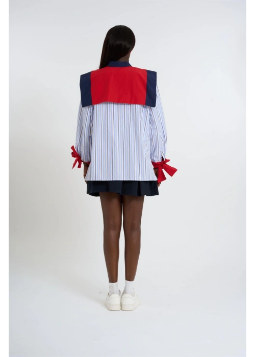 Striped Shirt with Sailor Collar | Sky Blue