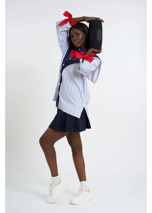 Striped Shirt with Sailor Collar | Sky Blue