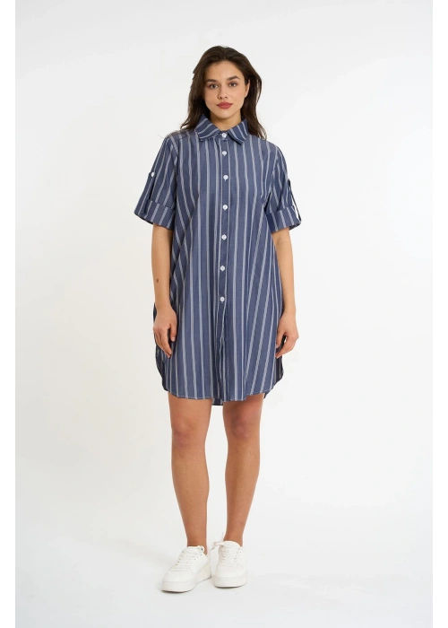 Striped Short Sleeve Long Shirt | Anthracite