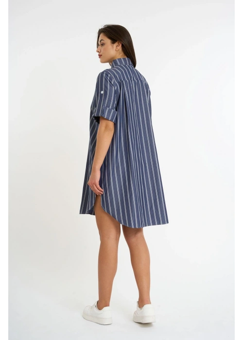 Striped Short Sleeve Long Shirt | Anthracite