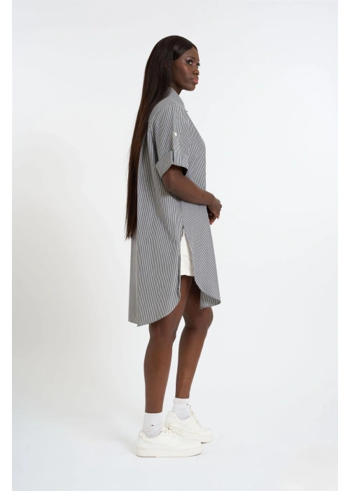Striped Short Sleeve Long Shirt | Gray