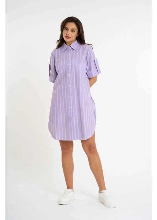 Striped Short Sleeve Long Shirt | Lilac