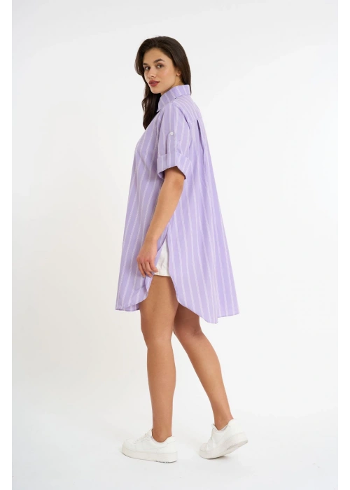 Striped Short Sleeve Long Shirt | Lilac