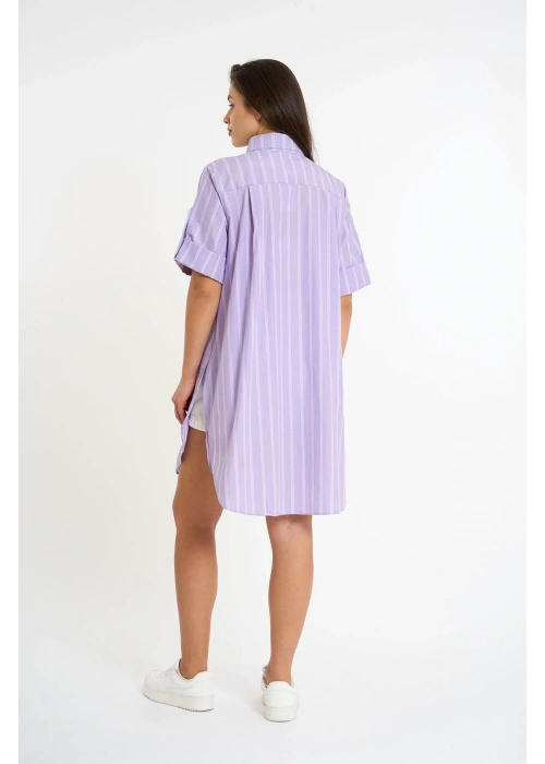 Striped Short Sleeve Long Shirt | Lilac
