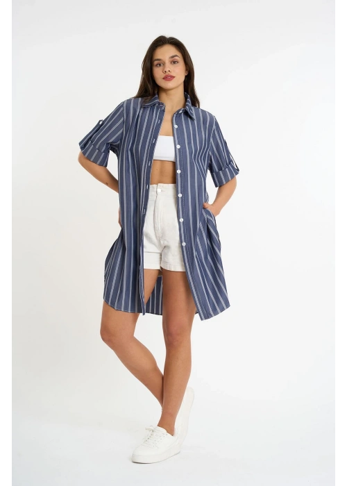 Striped short-sleeve shirt | Anthracite