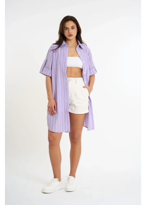Striped short-sleeve shirt | Lilac