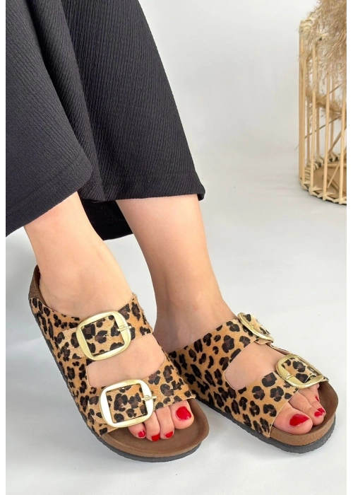 Tanta Leopar Süet Tokalı Terlik