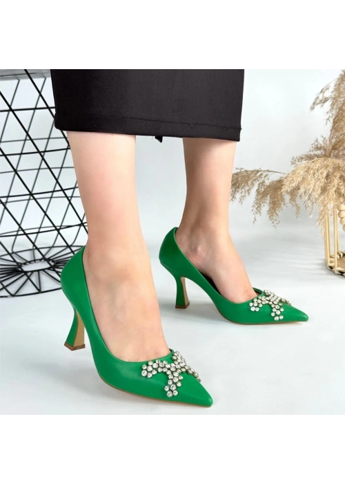 Teoni Yeşil Cilt Topuklu Ayakkabı