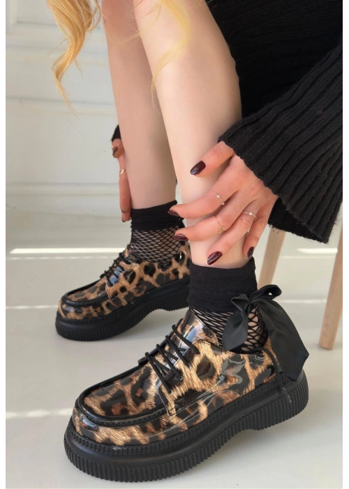 Teop Leopar Rugan Bağcıklı Babet Ayakkabı