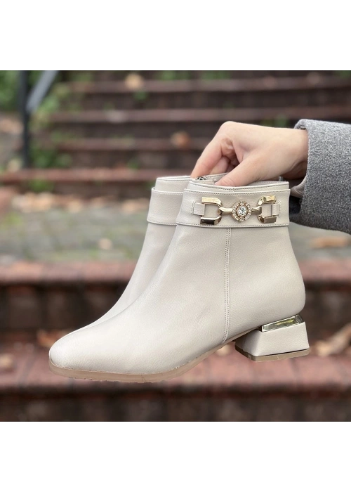 Terci Bej Cilt Topuklu Bot