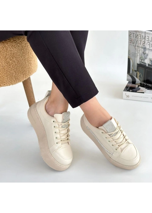 Tiniko Bej Cilt Bağcıklı Spor Ayakkabı