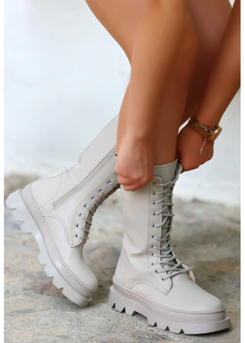 Toir Bej Cilt Bağcıklı Postal