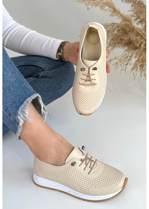 Tone Bej Cilt Bağcıklı Spor Ayakkabı