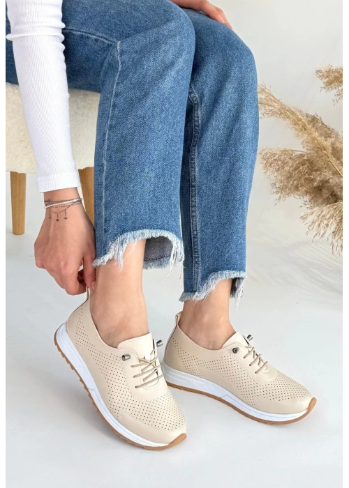 Tone Bej Cilt Bağcıklı Spor Ayakkabı