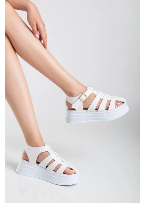 Toten Beyaz Cilt Kemerli Sandalet