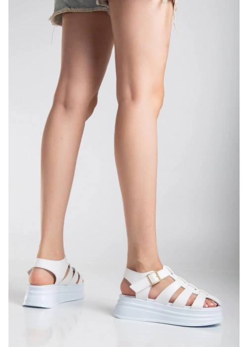 Toten Beyaz Cilt Kemerli Sandalet