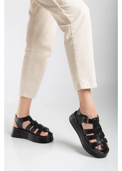 Toten Siyah Cilt Kemerli Sandalet