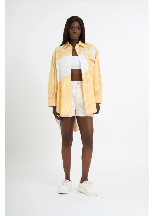 triped Garnished Shirt | Yellow