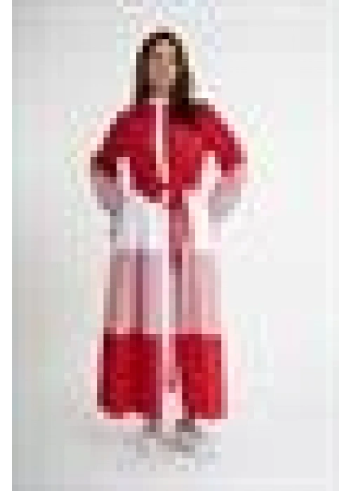 Üç renkli orta çizgili elbise RED