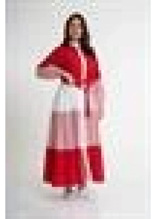 Üç renkli orta çizgili elbise RED