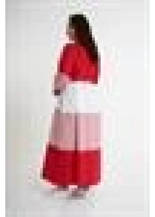 Üç renkli orta çizgili elbise RED