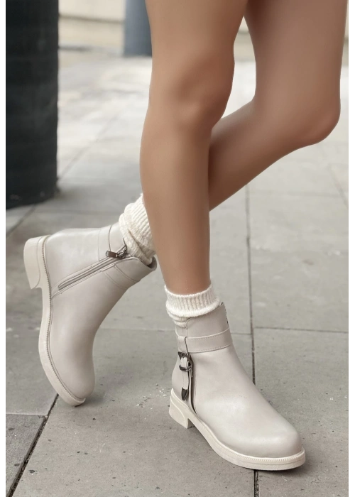 Wiota Bej Cilt Topuklu Bot