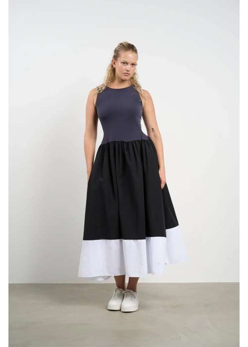 Womens Sleeveless Jersey Dress with Pockets, Princess Cut - Sizes 36-50 | Antrasit