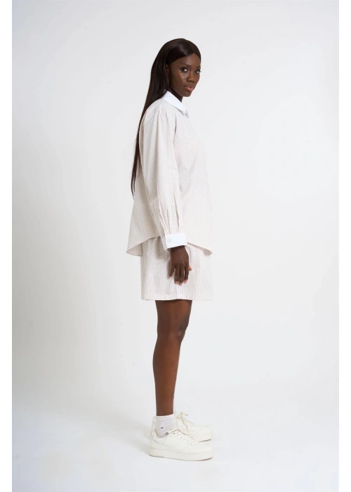 Womens Striped Shorts Set with Embroidery Detail | Cream